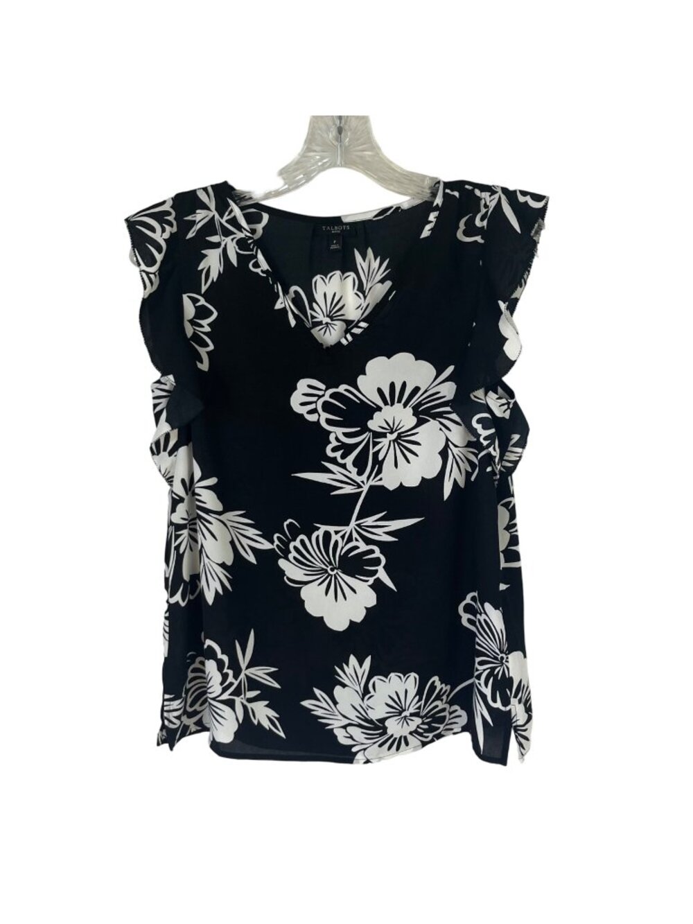 Talbots Sleeveless Blouse Shirt Womens Petite Small Black White Floral